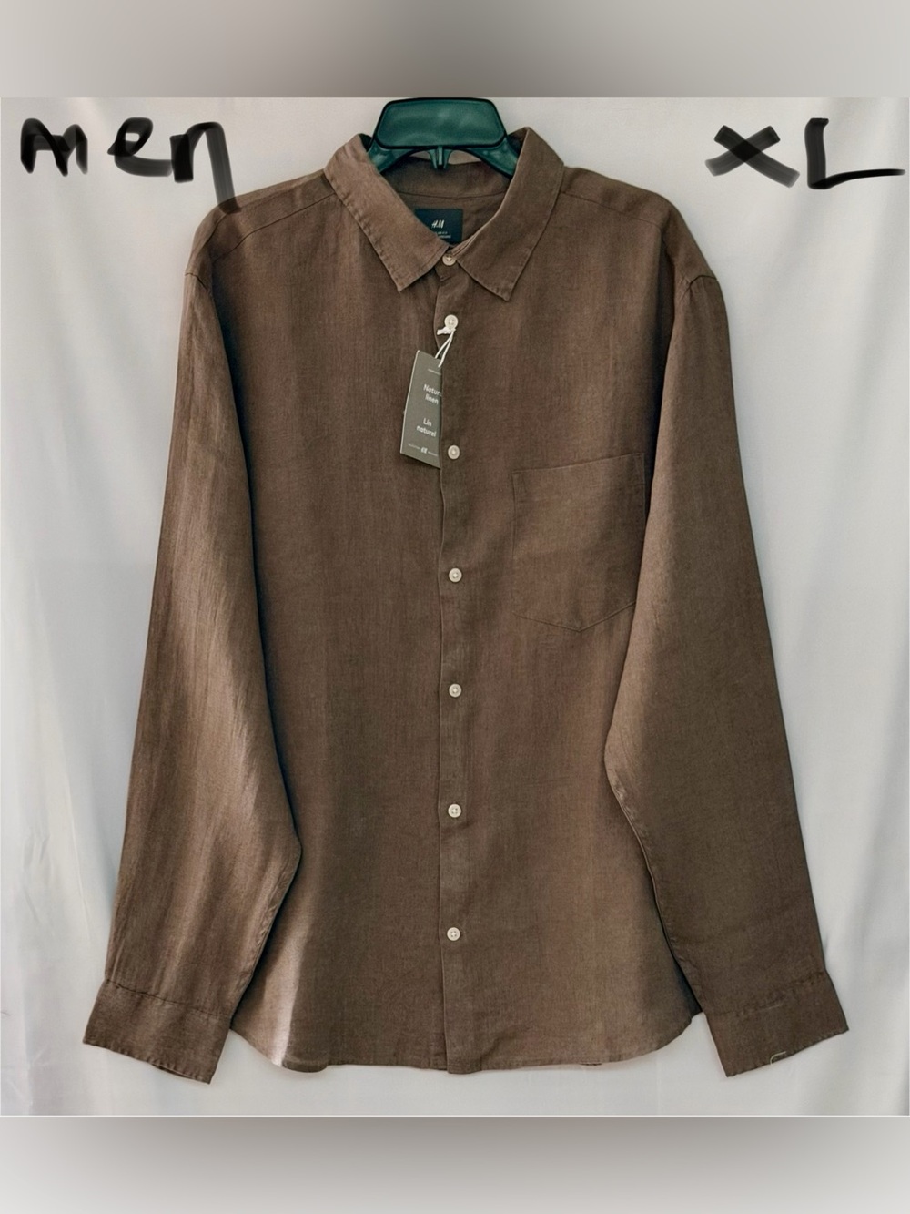 H&M Men's Brown Linen Button-Down Shirt